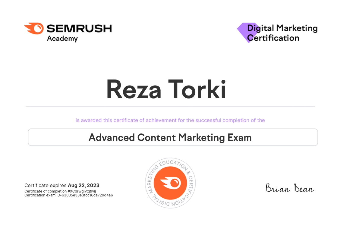 مدرک بازاریابی دیجیتال semrush