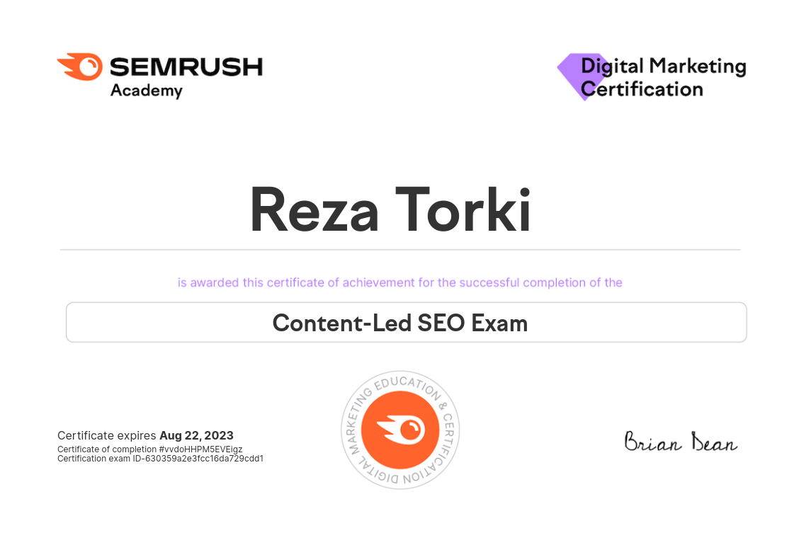 مدرک بازاریابی دیجیتال semrush