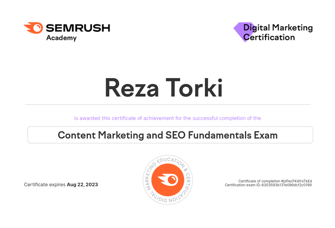 مدرک بازاریابی دیجیتال semrush